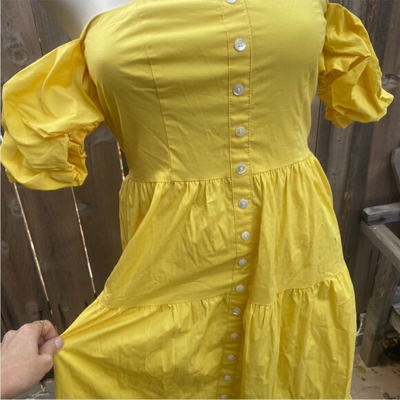 STAUD Elio Cotton Poplin Off-The-Shoulder Midi Dress Yellow size 2 - Picture 10 of 11